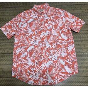 St. John's Bay Men's Medium Hawaiian Shirt Tropical Coral Stretch